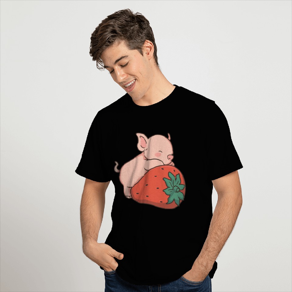 Cute Piglet With Strawberry T Shirts