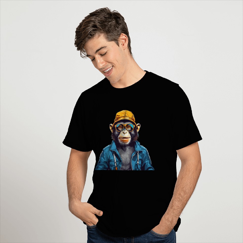 Smiling monkey wearing sunglasses and bucket hat T Shirts