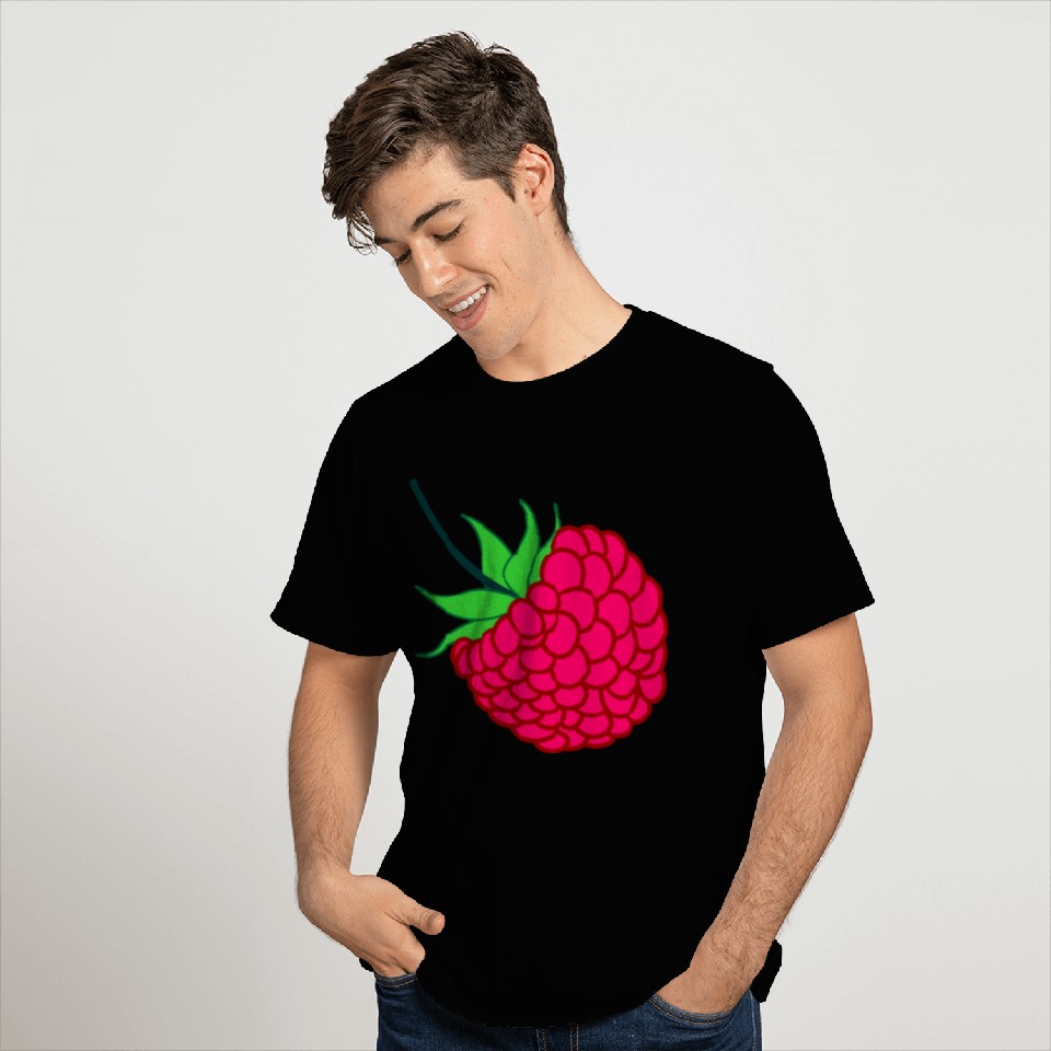 Raspberry red with green leaves T Shirts