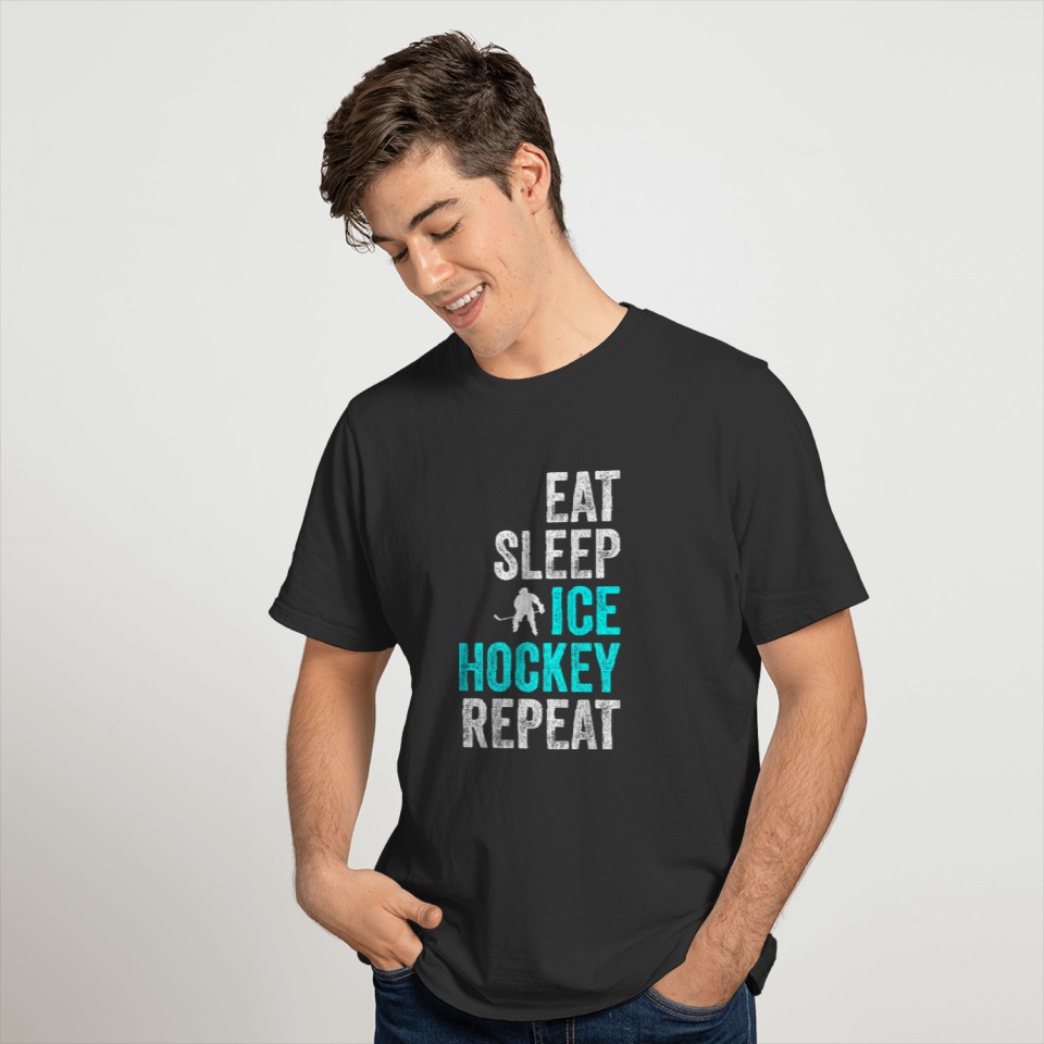 Funny Ice Hockey T Shirts Men Boys Kids Eat Sleep