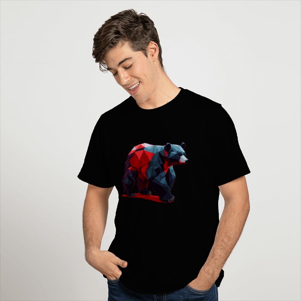 Wild Brown Bear Geometric Red T Shirts