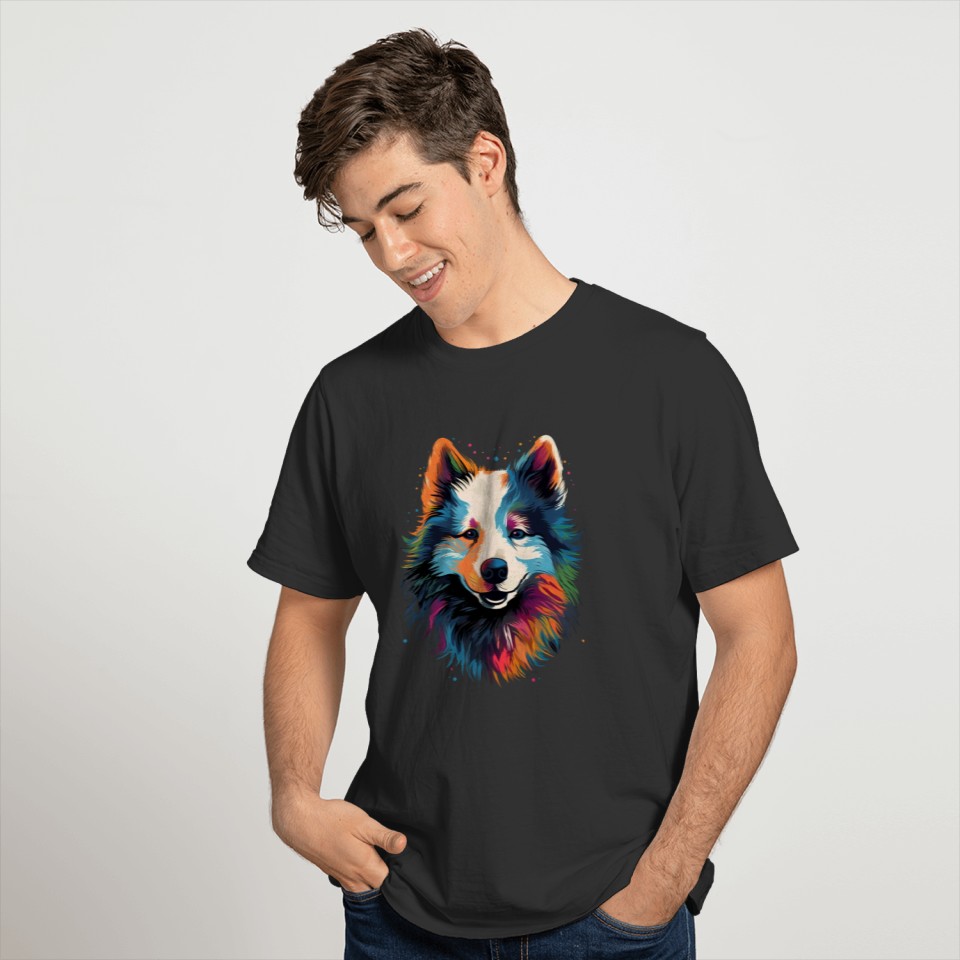Colorful American Eskimo Dog Pop Art Puppy Face T Shirts