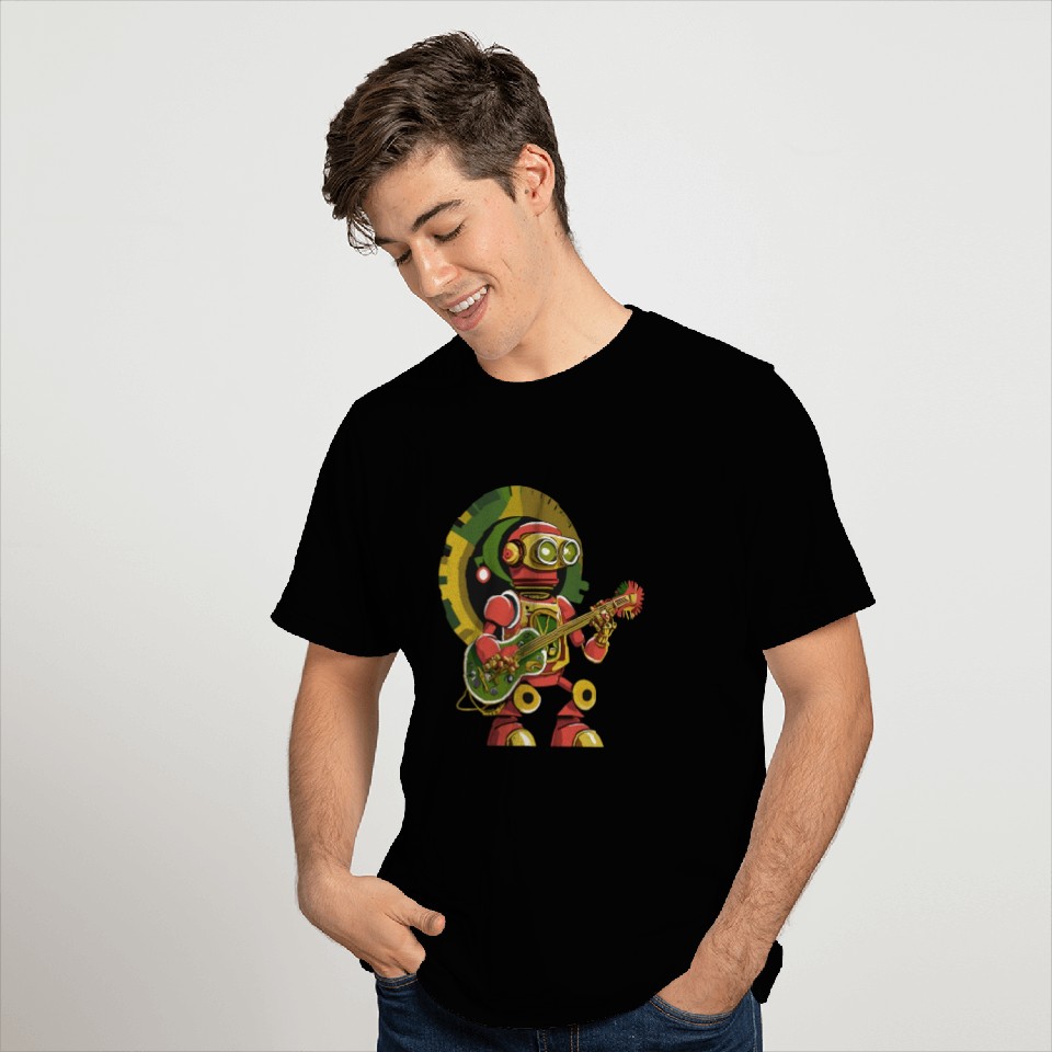 Steampunk Reggae Robot Playing Guitar T Shirts
