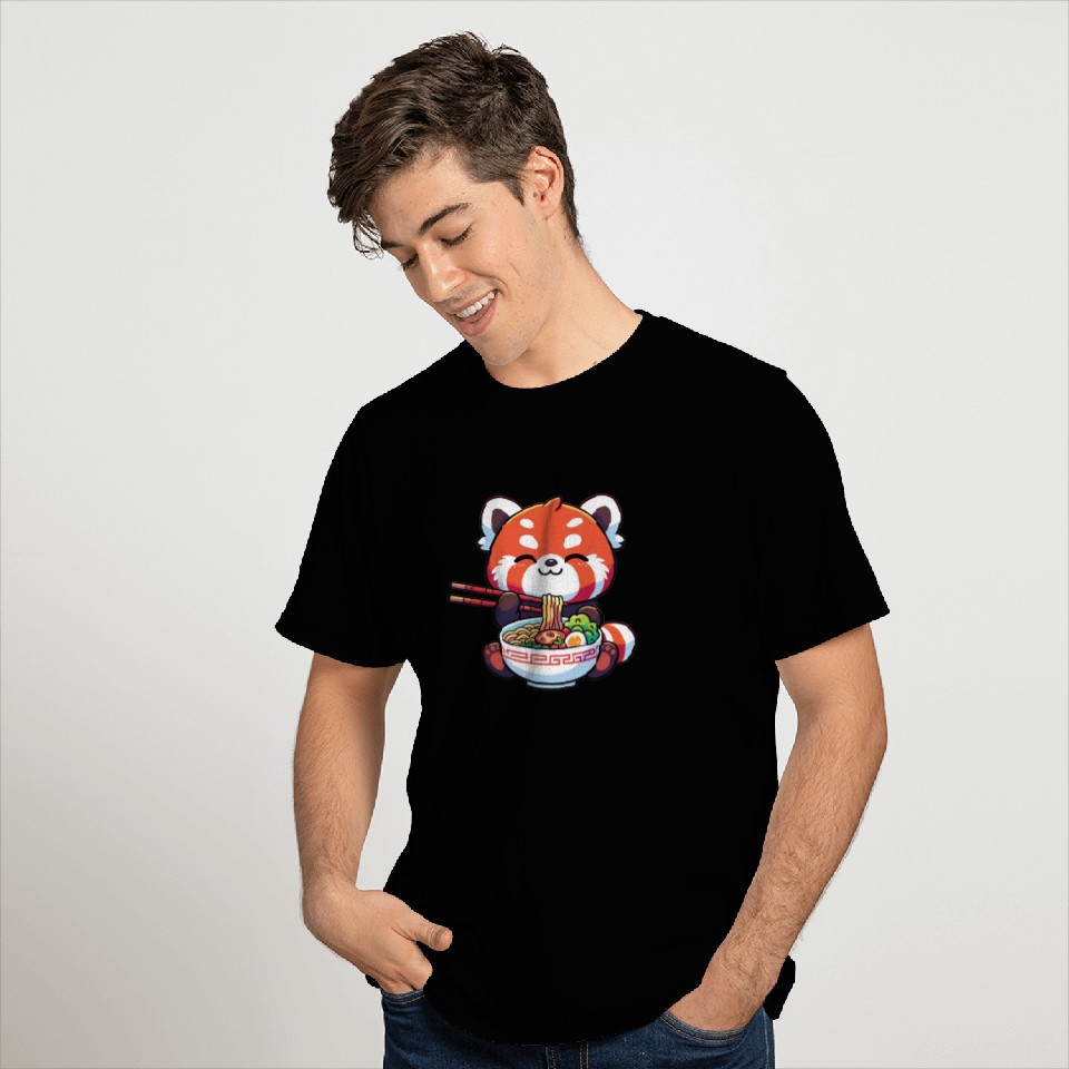 Cute Red Panda Eats Ramen Noodles Red Panda T Shirts