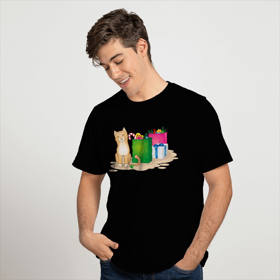 cute cat with christmas gifts T Shirts