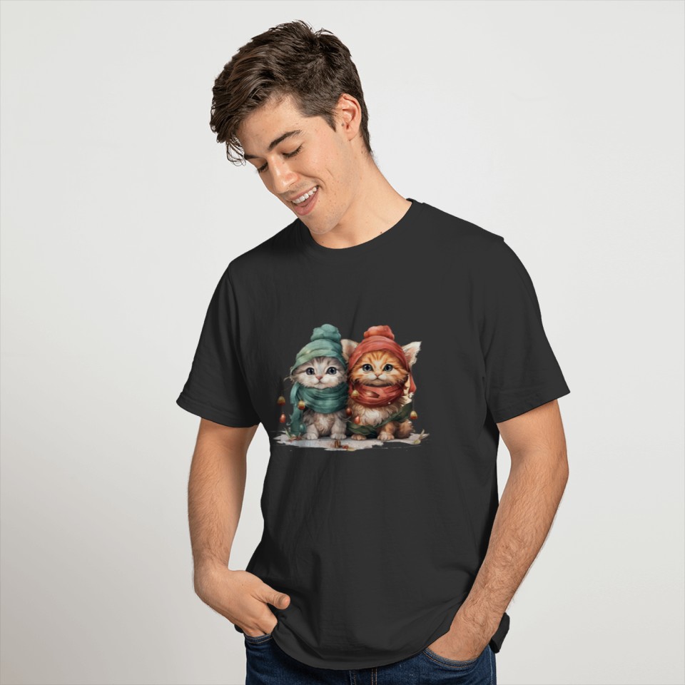 Sweet and playful Christmas kittens wearing hats T Shirts