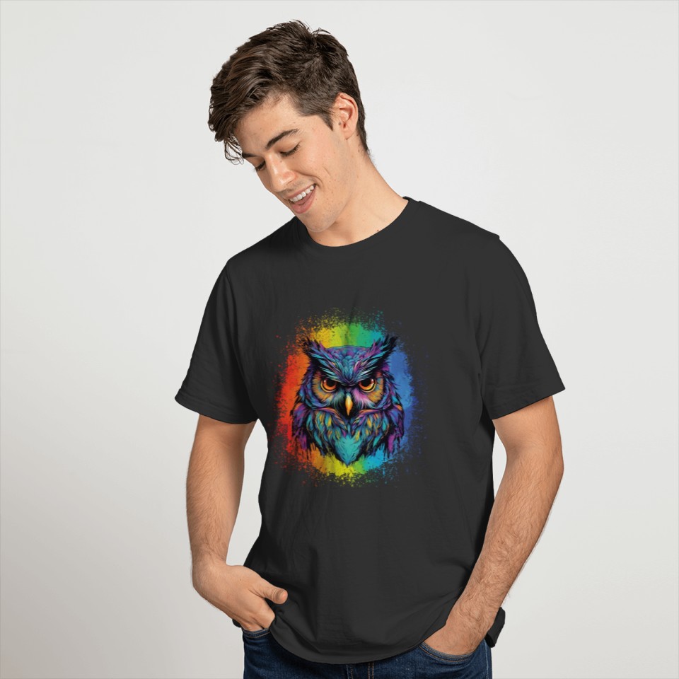 Owl Blacklight Style on Watercolor Vintage Grunge T Shirts