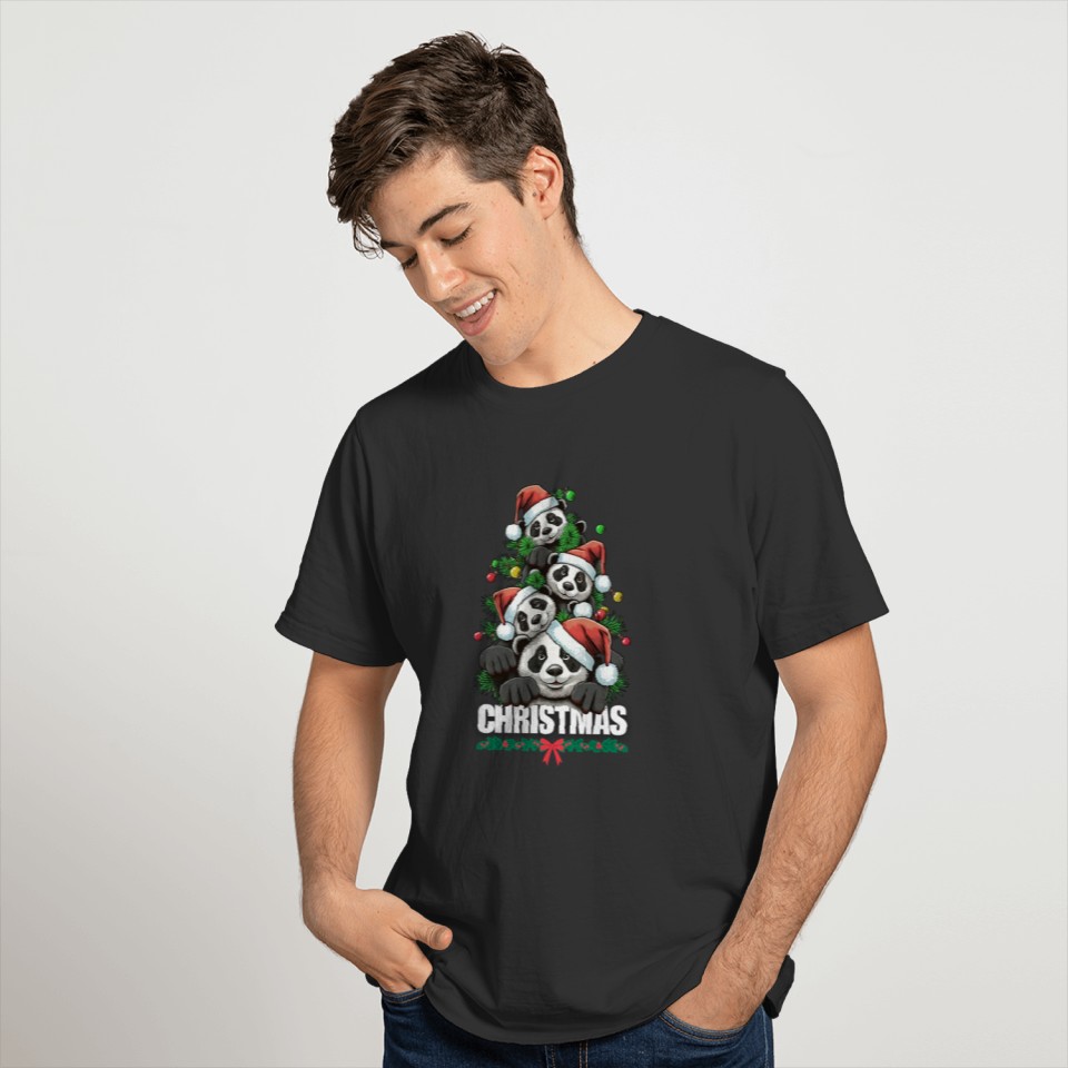 Red Black and White Christmas Panda T Shirts