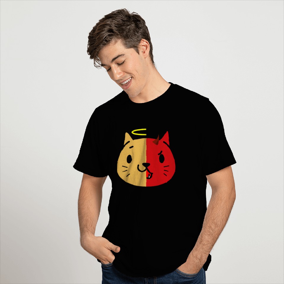 Two Face Cat Angel And Devil T Shirts