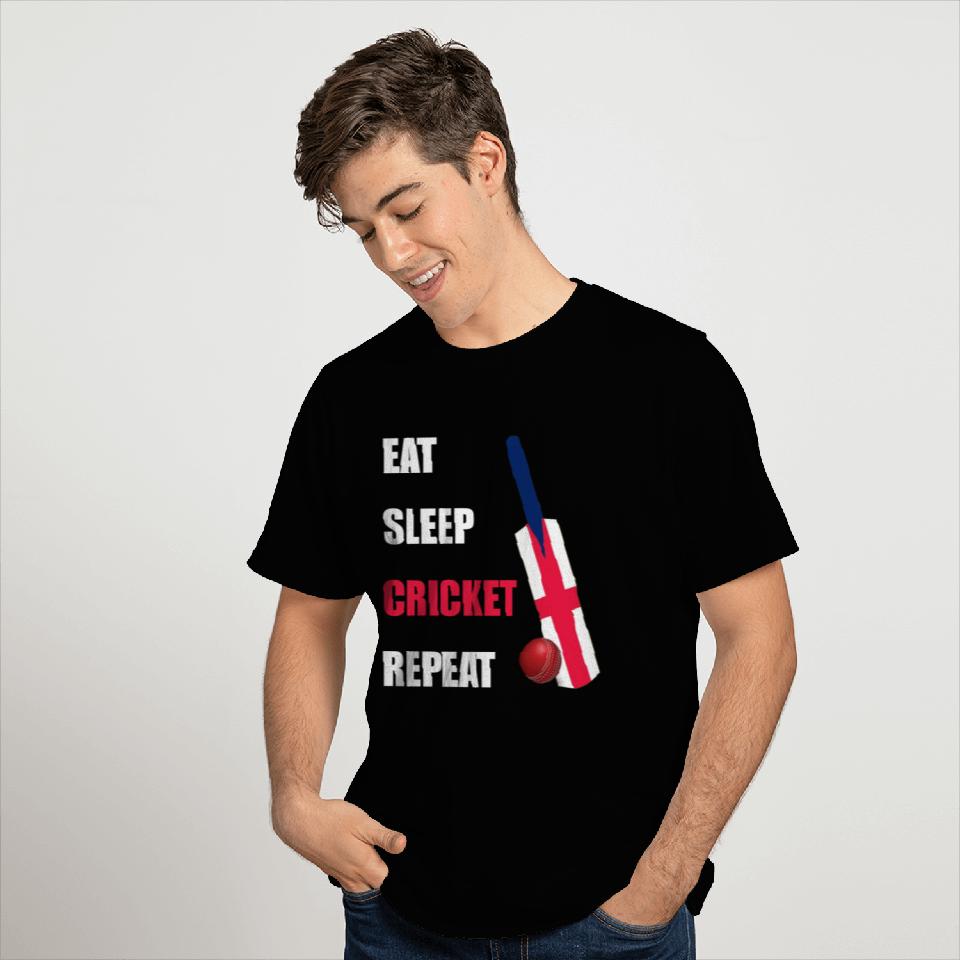 Eat Sleep Cricket Repeat England Flag Cricket Bat T Shirts