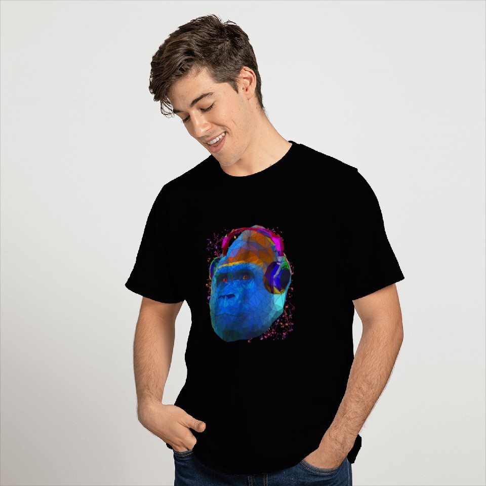 Gorilla with headphones low poly pop art T Shirts