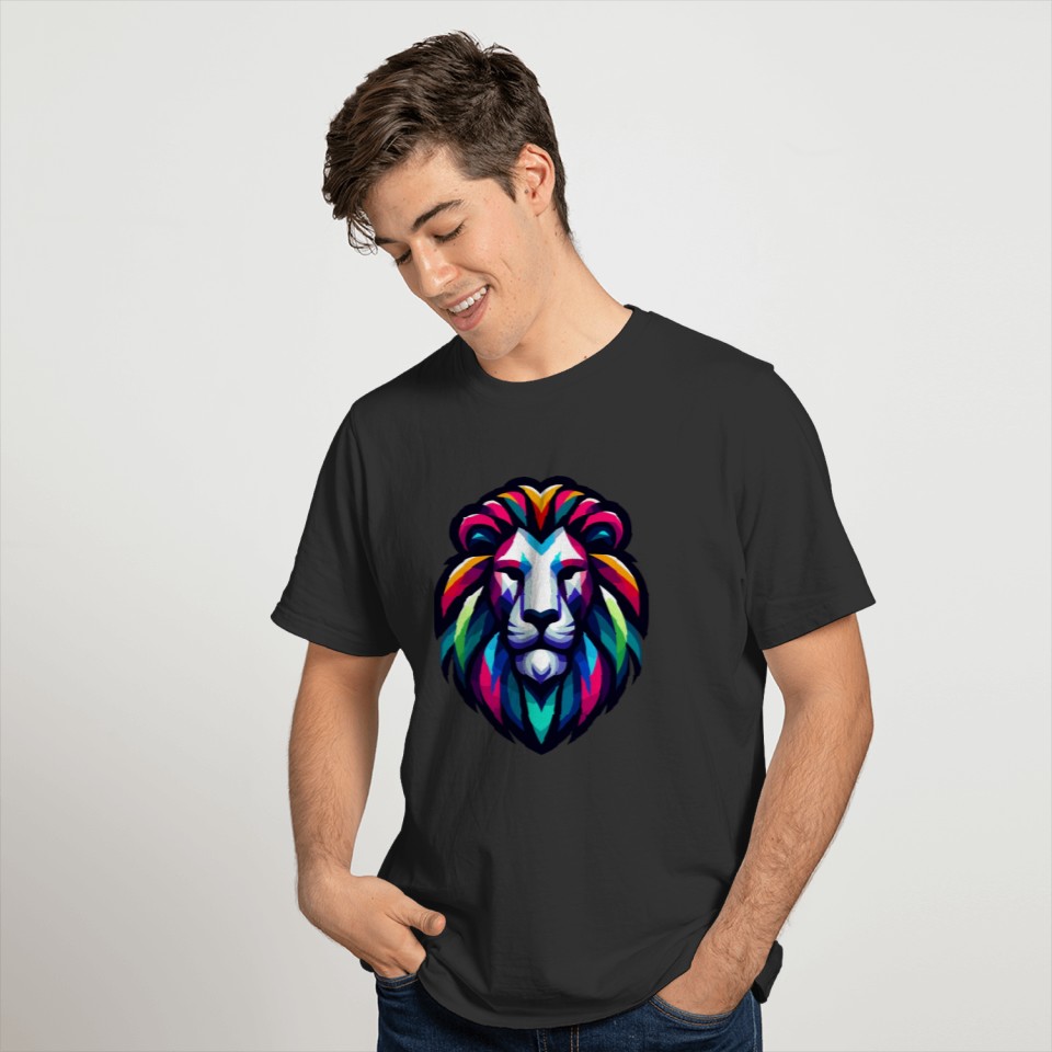 Vibrant Spectrum Lion - Abstract Wildlife Majesty T Shirts