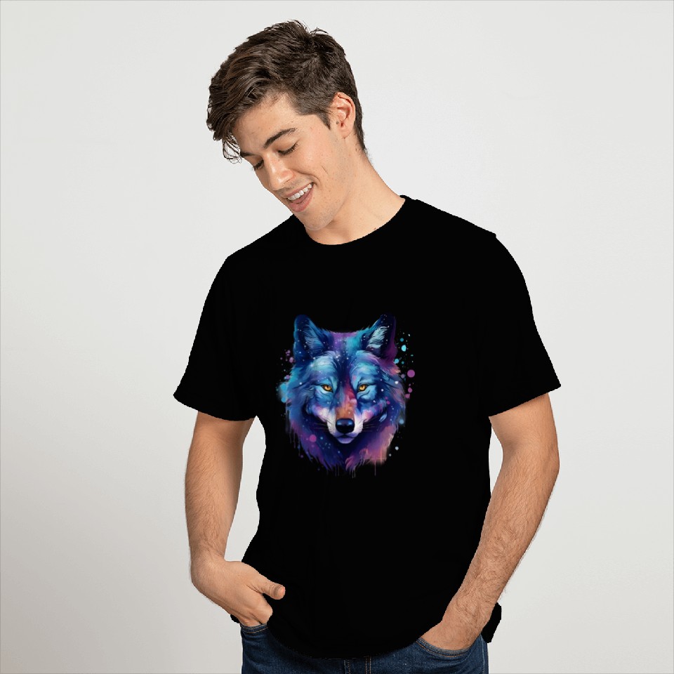 Cool Blue Galaxy Wolf T Shirts