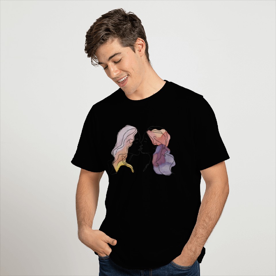 Lesbian Couple Simple Minimalistic Drawing T Shirts