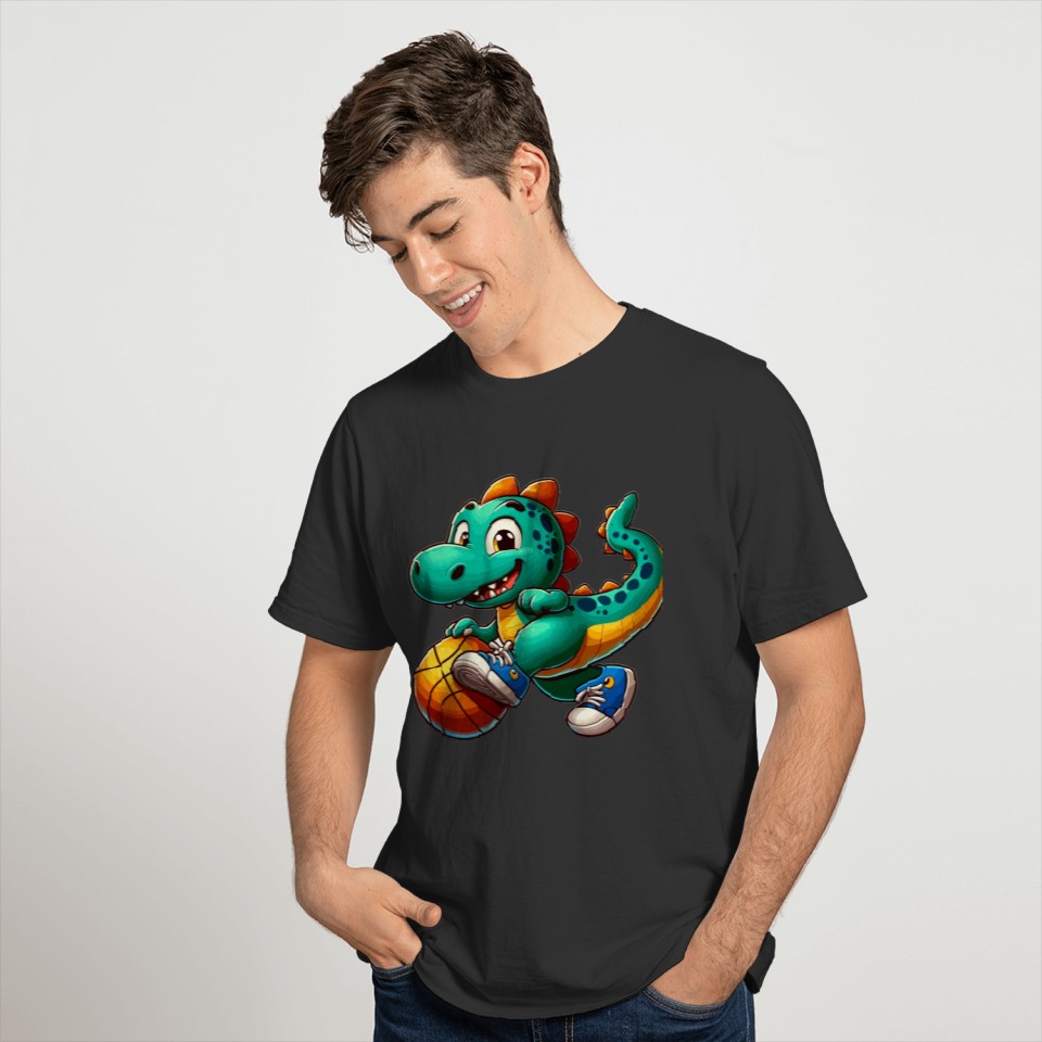 Happy Dino Plays Basketball T Shirts