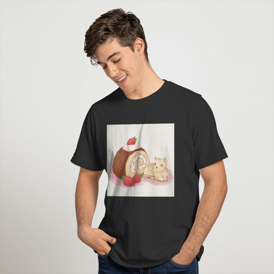 Cute Cat and Dessert Illustration Art T Shirts