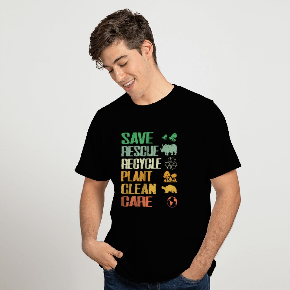 Save Planet Rescue Animals Recycle Plastic Earth T Shirts