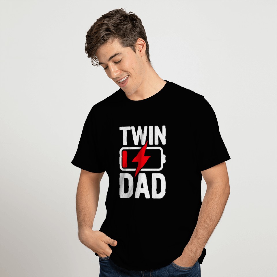 Twin Dad Low Battery Funny Twin Daddy T Shirts