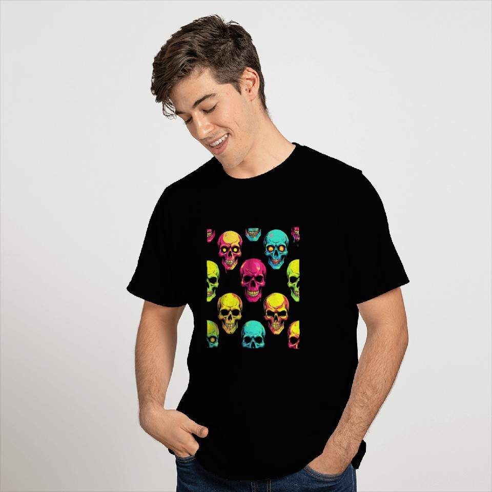 Neon Pop Punk Skull Pattern T Shirts