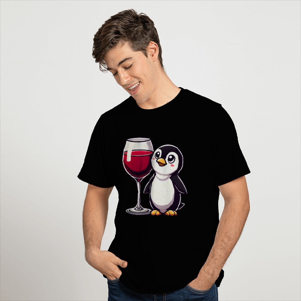 Cute Penguin Wine Red Wine Cartoon T Shirts