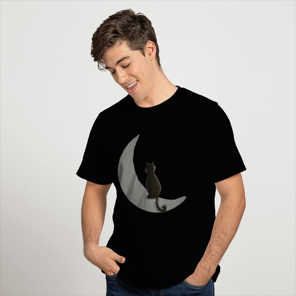 Moon and Cat Night T Shirts