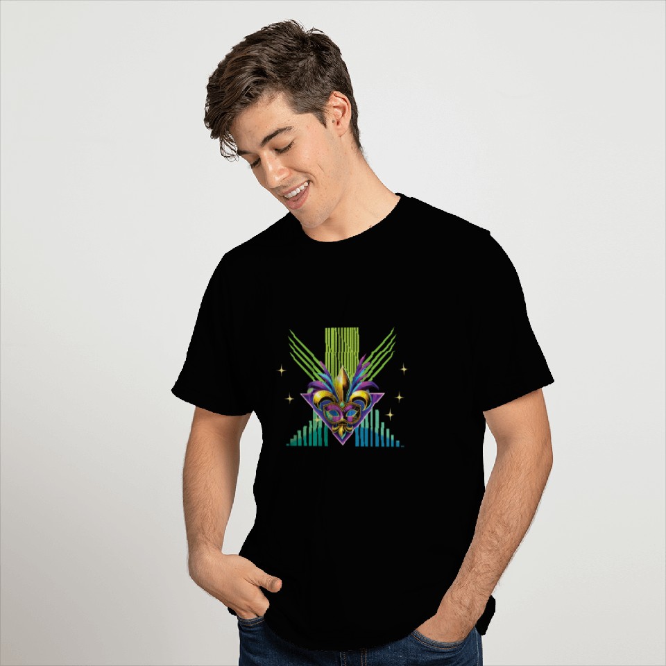 Mardi Gras Retro Synthwave Mask Design T Shirts