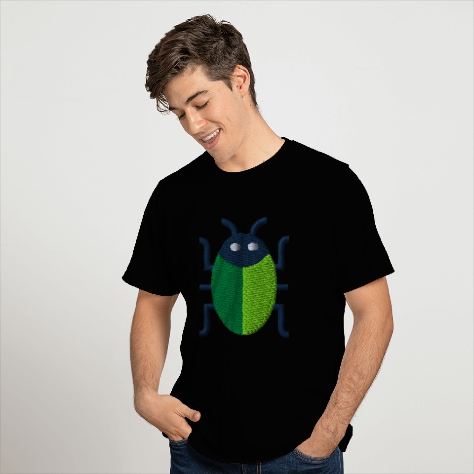 Green bug embroidered T Shirts