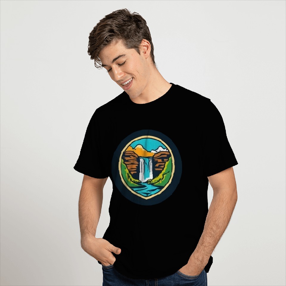 Framed Circular Waterfall Landscape - Bold Nature T Shirts