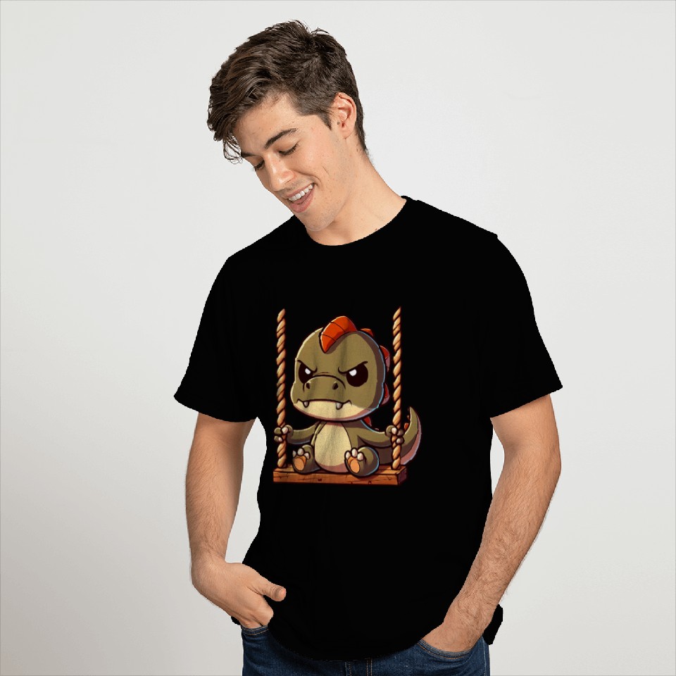 Grumpy T-Rex on swing annoyed offended T Shirts
