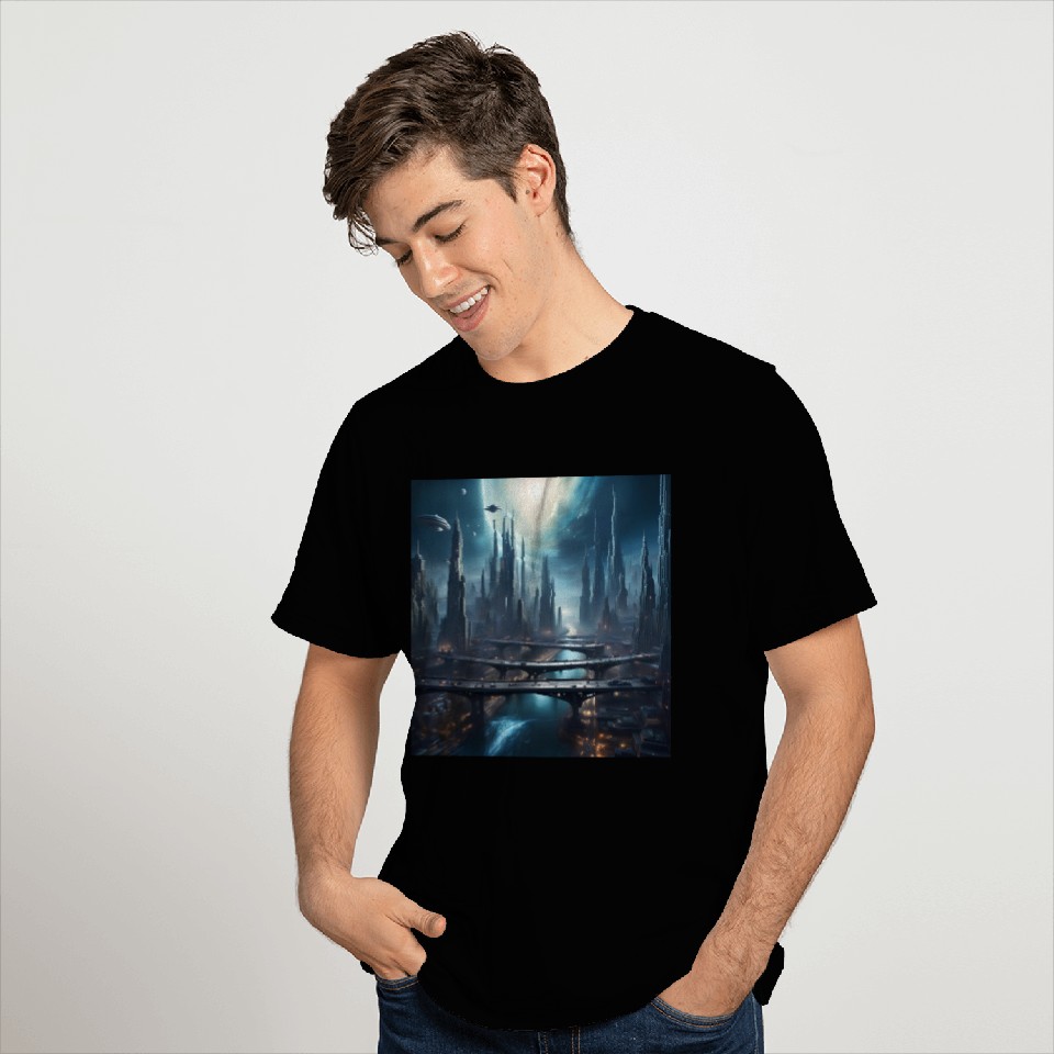 Magic City with Skyscraper Sci-Fi Alien Planet T Shirts