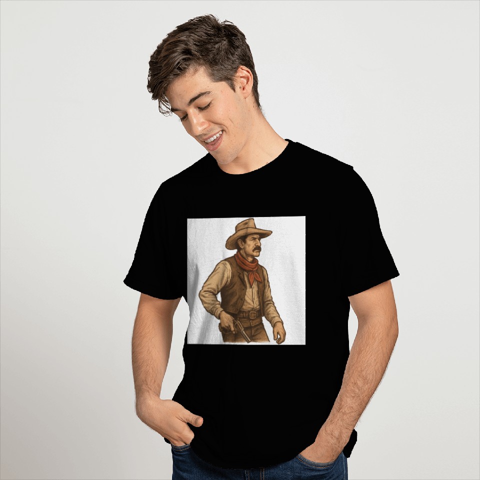 Western Cowboy Portrait Art T Shirts