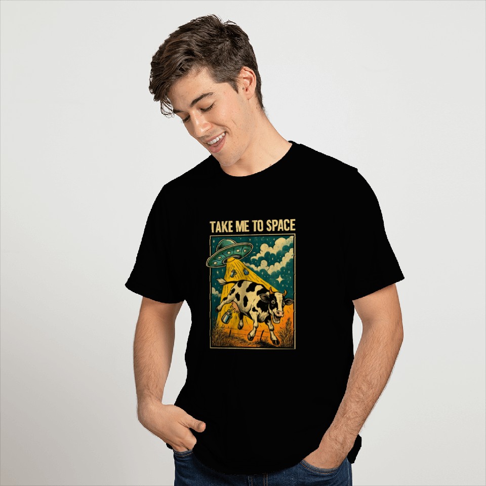Cosmic Cow UFO Encounter Print T Shirts