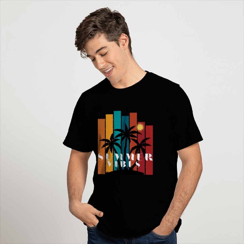 Tropical Sunset Summer Vibes Design T Shirts