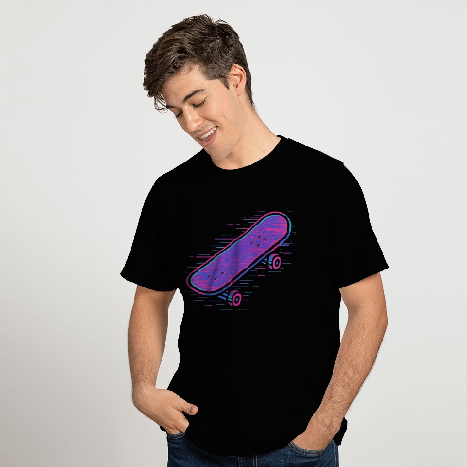Neon Retro Skateboard Design T Shirts