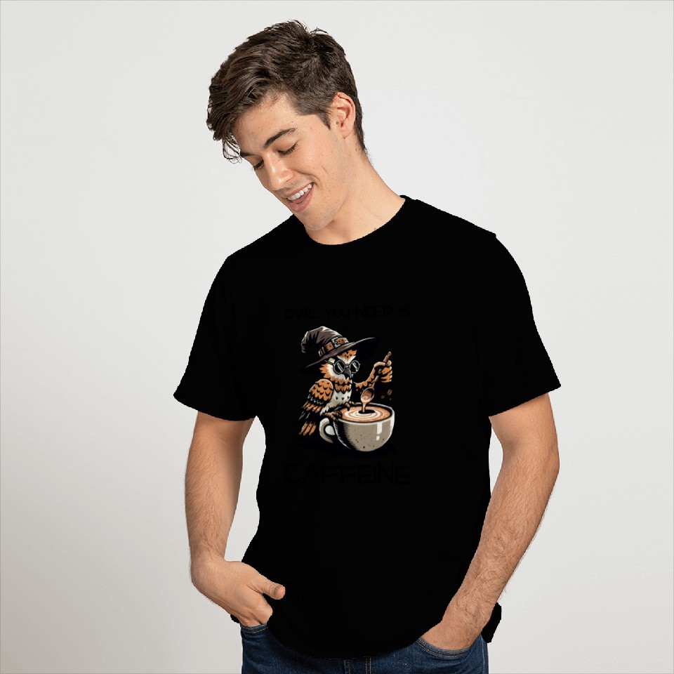 Whimsical Wizard Owl Coffee Design T Shirts