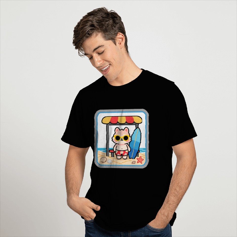 Beach Bear Cartoon Patch T Shirts