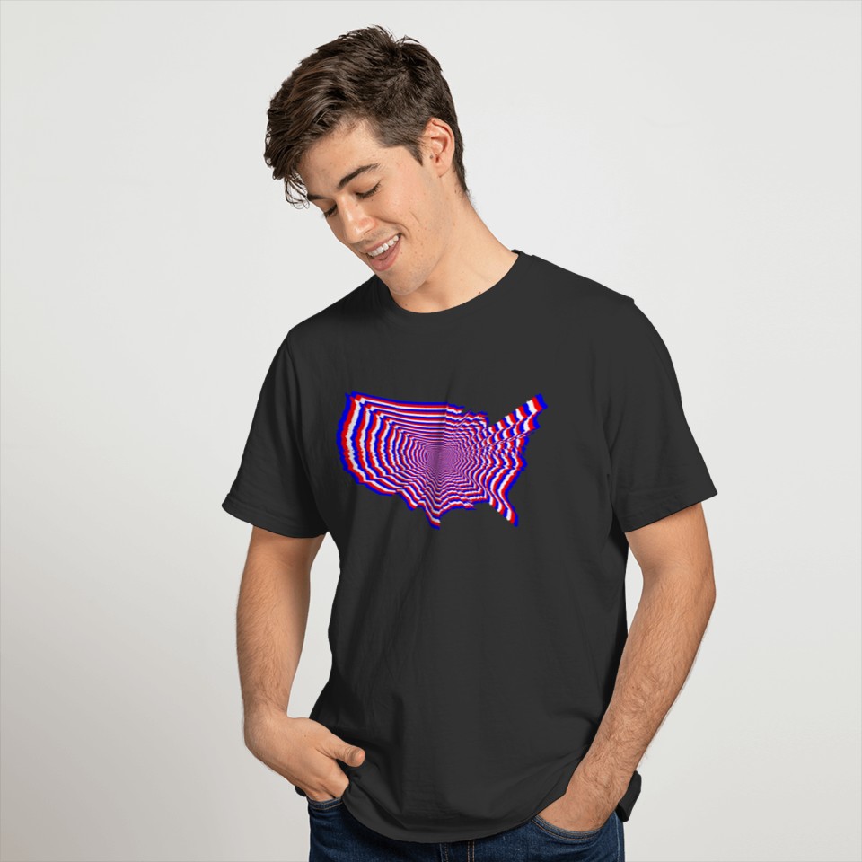 Red White And Blue US Map Outline Zoom T-shirt