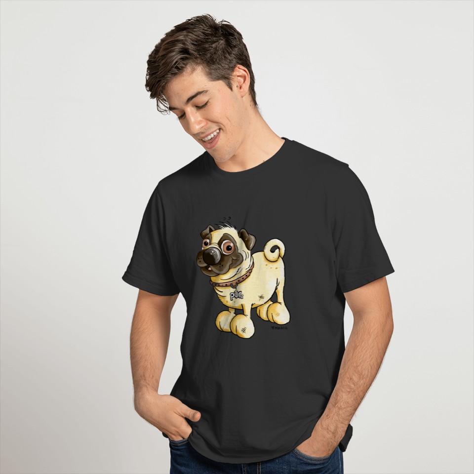 Happy Pug Cartoon - Dog - Gift - Pugs - Fun T-shirt