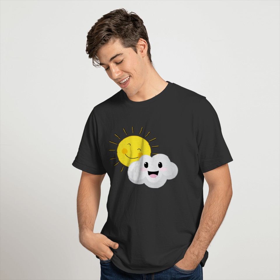 Humorous sun and cloud best friends cartoon T-shirt