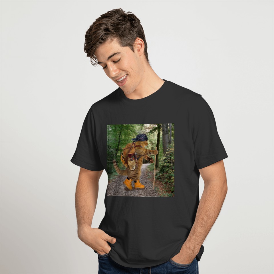 Cat hiker with backpack T-shirt