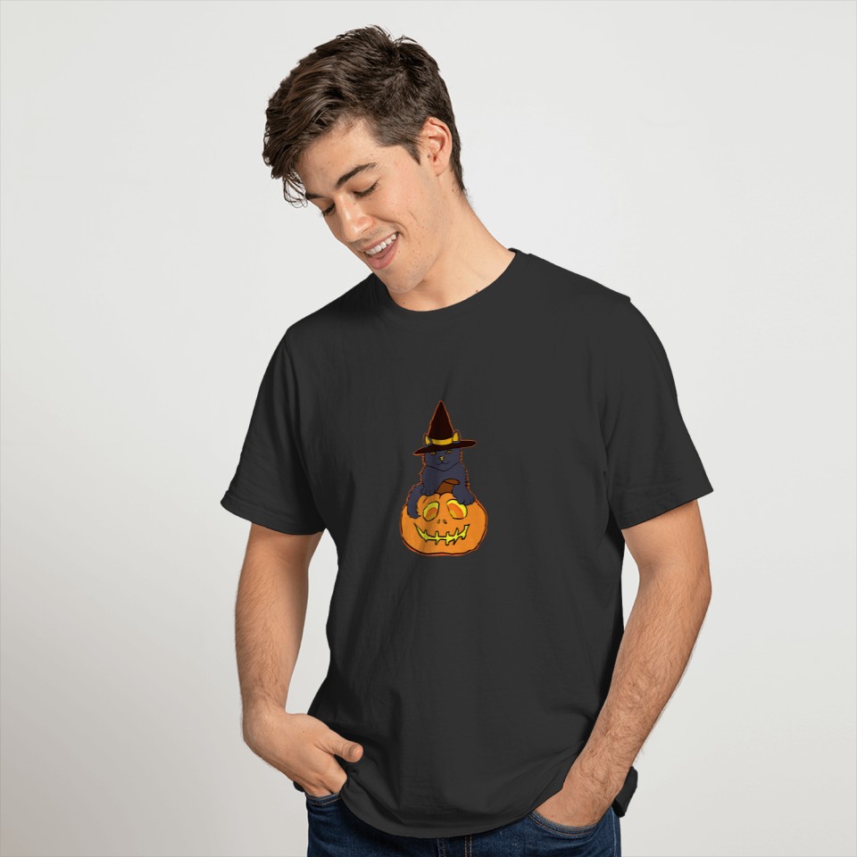 Happy Halloween Black Cat And Jack-O-Lantern Desig T-shirt