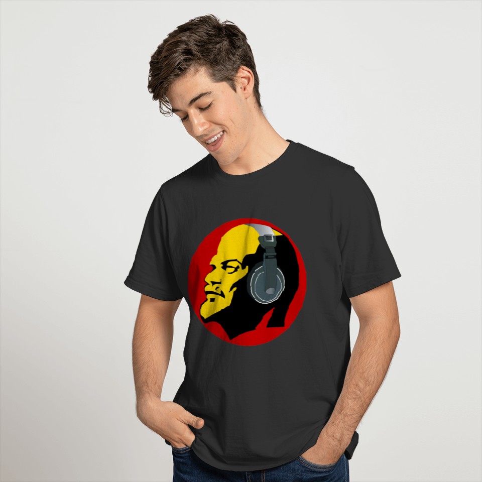 RED AND YELLOW LENIN WITH MUSIC HEADPHONES T-shirt