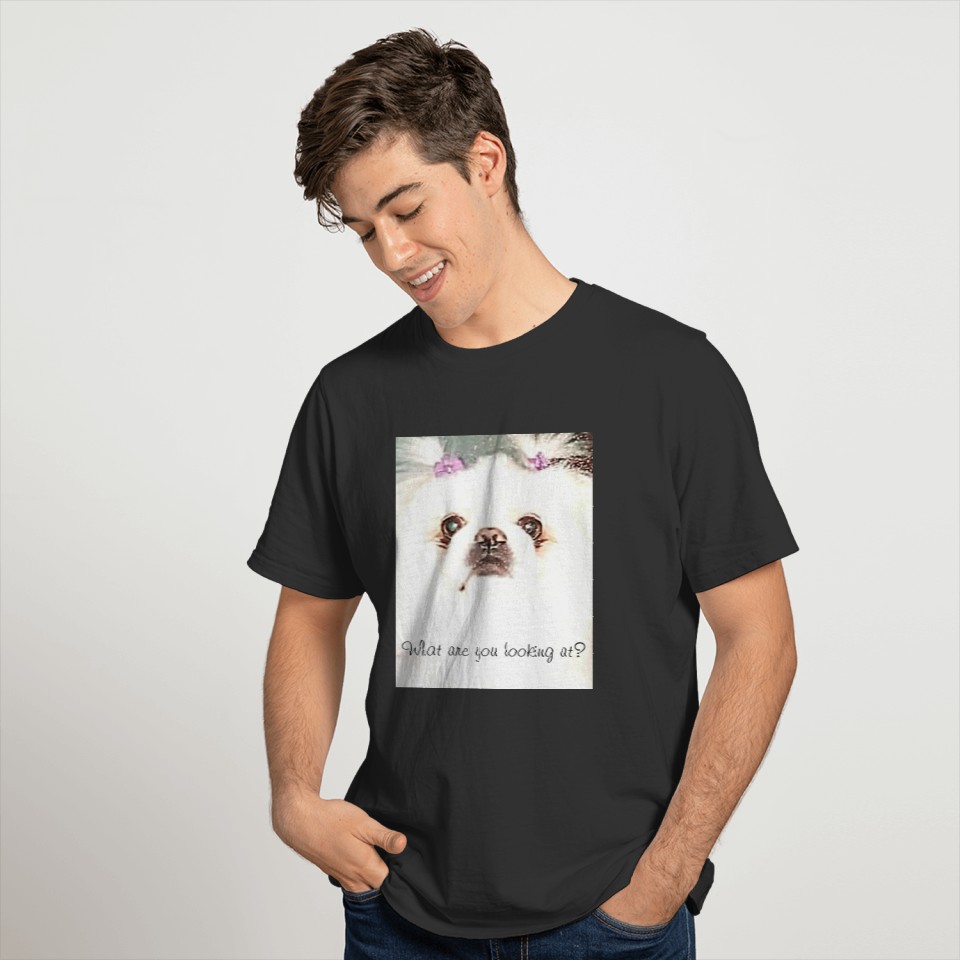 White Pekingese Dog What are you looking at? Funny T-shirt