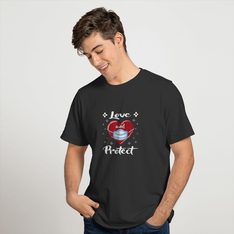 Love And Protect Heart Face Mask Funny Valentine's T-shirt