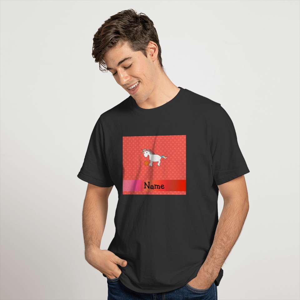 Personalized name basketball unicorn orange polka T-shirt
