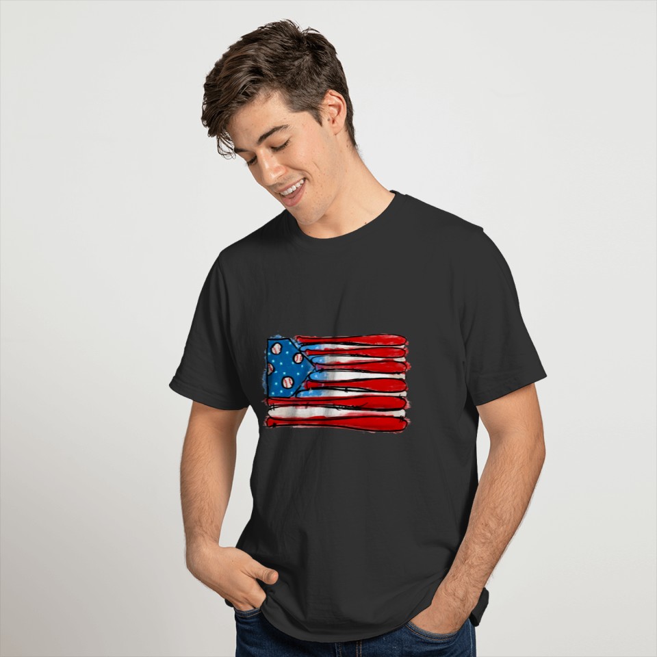 AMERICAN FLAG BASEBALL HOME RUN SEASON PITCH BAT B T-shirt
