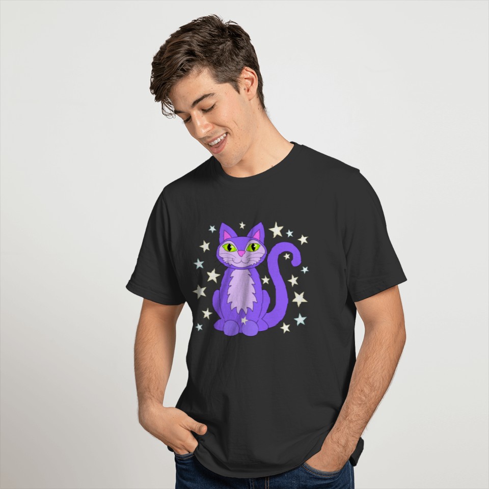 Cosmic Design Cat Stars Cartoon Kitty T-shirt