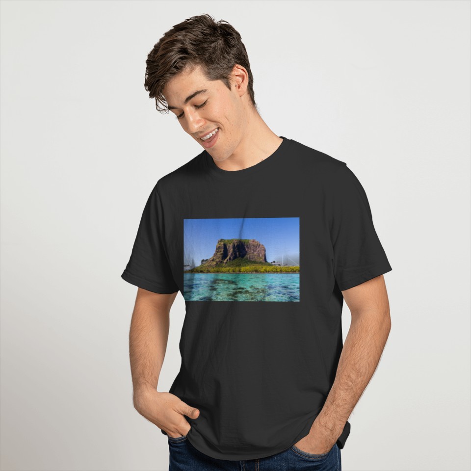 Le Morne Brabant Mauritius with sea panoramic T-shirt