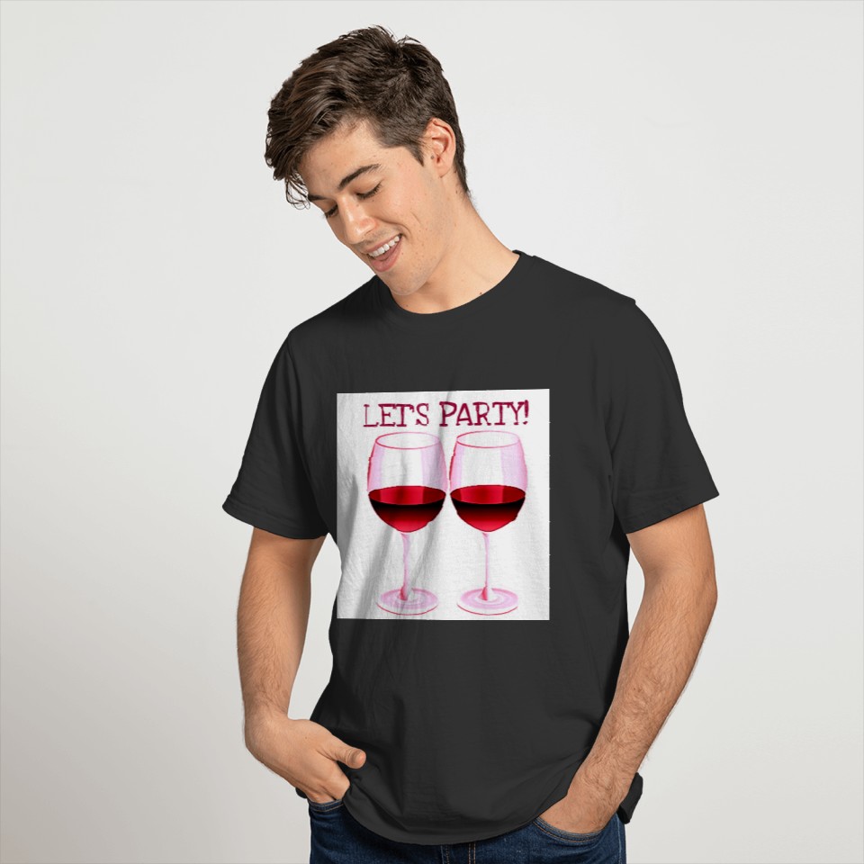 LET'S PARTY! FUN PARTY RED WINE PRINT T-shirt