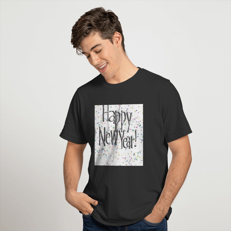 Happy New Year Silver Text T-shirt